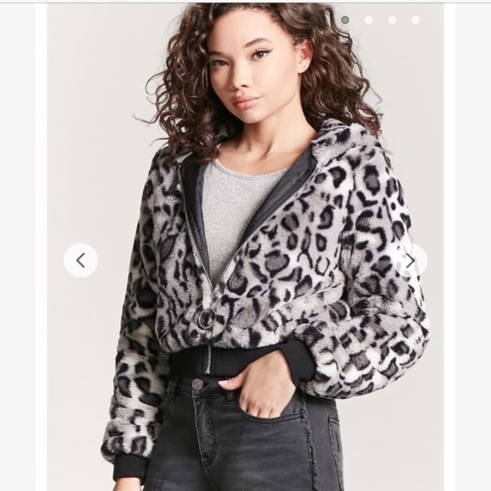 leopard faux fur crop jacket